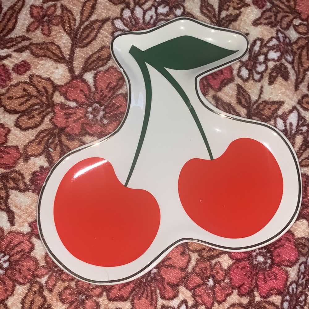 Cherry Shaped Plate with Red and Green Design